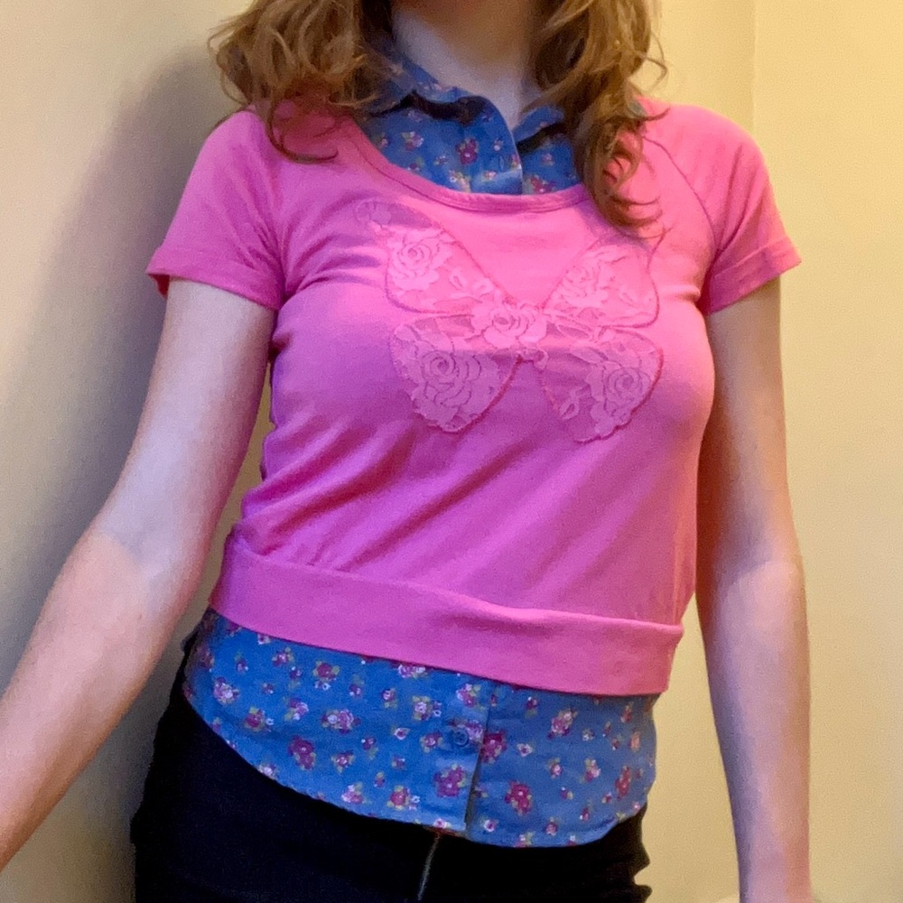 Pink Faux-Layered Butterfly Top - Picture 3 of 5